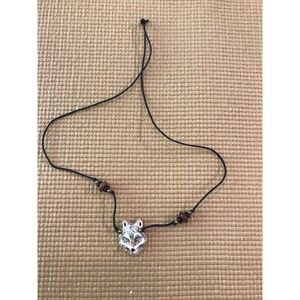 Western Handmade Polymer Clay Wolf Face 3D Beaded Cord Necklace Unique